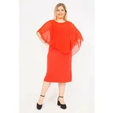 Şans Women's Red Plus Size Chiffon Cape Dress