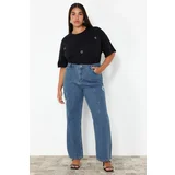 Trendyol Curve Blue High Waist Wide Leg Denim Trousers