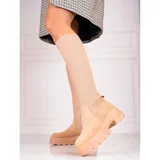 SHELOVET women's boots with elastic upper beige