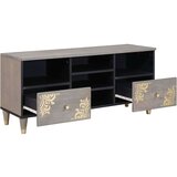 vidaXL TV ormar Siva i zlatna 100 x 33.5 x 46 cm Čvrsto drvo manga | shoptok.hr