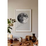 Wallxpert uramljena slika 115210, crno-beli Mesec i jato ptica na svetlosivoj pozadini, 50 x 70 cm, beli ram Cene