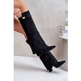 Boto Eco Suede Boots Heel Block Zip Insulated Folded Shaft Beige Evyra | Shoptok.si