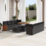vidaXL 11-delni vrtni kavčni set z blazinami črn, poli ratan, akacija | Shoptok.si