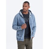 Ombre Men's denim jacket katana with cargo pockets and hood Cene