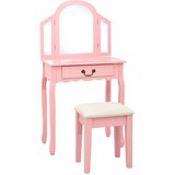  Toaletni stolić sa stolcem rozi 65x36x128 cm paulovnija i MDF | shoptok.hr