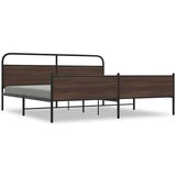 Metalni Kovinski posteljni okvir brez vzmetnice rjavi hrast 193x203 cm, (21611809) | Shoptok.si