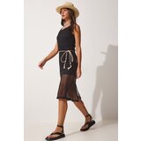  Women's Black Knitted Dress With A Rope Belt and Lace Texture | Shoptok.si