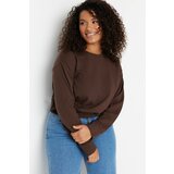 Trendyol Curve Plus Size Sweatshirt - Brown - Regular Cene