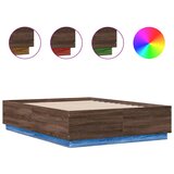 vidaXL Posteljni okvir z LED lučkami rjavi hrast 135x190 cm inž. les, (21095150) Cene