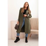 Kesi Włoski Women's waist-tied coat with a collar khaki | ePonuda.com