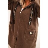 Kesi Włoski Plus Size women's coat made of faux shearling with a hood and pockets brown | Shoptok.si