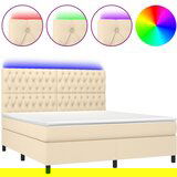 vidaXL Box spring postelja z vzmetnico LED krem 180x200 cm blago, (20901300) | Shoptok.si