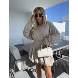 Beloved Luisa pulover obleka s pasom bež Cene
