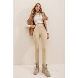 Trend Alaçatı Stili Women's Beige High Waist Ribbed Lycra Ottoban Leggings | Shoptok.si