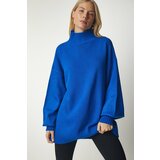 Happiness İstanbul Women's Blue Stand-Up Collar Oversize Basic Knitwear Sweater Cene