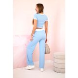 Kesi Włoski Ribbed set blouse + wide-leg trousers blue | shoptok.hr