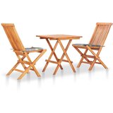 vidaXL 3-dijelni bistro set od tikovine sa sivim kariranim jastucima Cijene