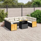  10-dijelni set vrtnih sofa s jastucima crni od poliratana Slike