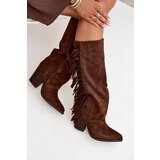 Boto Women's Cowboy Boots With Fringes On A Heel Brown Tivara | Eponuda.ba