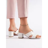 Shelvt Women's white heeled flip-flops