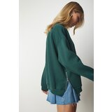  Women's Khaki Zip-Detailed Shark Knitted Sweatshirt | Shoptok.si