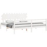 Okvir za krevet s uzglavljem bijeli 200x200 cm od masivnog drva | shoptok.hr