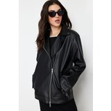Trendyol Black Oversize Faux Leather Coat cene