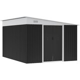 Outsunny Vrtna lopa za orodje, pločevinasta lopa za shranjevanje z drsnimi vrati in zračniki, črna, 345x280,5x169-201cm, (20753915) | Shoptok.si