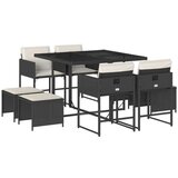 vidaXL Vrtna jedilna garnitura 9-delna z blazinami črn poli ratan | Shoptok.si