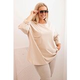 Kesi Włoski Plus Size women's blouse with cotton, pocket, and rolled-up sleeves beige Cene