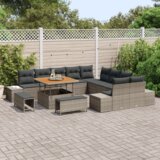 vidaXL 13-delni set vrtnega kavča z blazinami siva poli ratan akacija | Shoptok.si