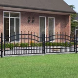 vidaXL Vrata za ograjo s suličastim vrhom črna 305x120 cm prašno jeklo
