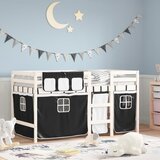  The Living Store Otroški pograd z zavesami bel in črn 90x190 cm trdna borovina - Otroški Pograd, (21450746) | Shoptok.si