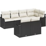 vidaXL 7-dijelni set vrtnih sofa s jastučićima crni poli ratan, 2-sjedna vrtna sofa s pohranom i jastučićima crni poli ratan Cijene