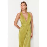 Trendyol Oil Green A-Cut Belted Lined Knitted Long Elegant Evening Dress | Eponuda.ba