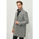 ALTINYILDIZ CLASSICS Men's Black-white Standard Fit Regular Cut Mono Collar Inner Knitted Woolen Cuff Coat with Vest Cene