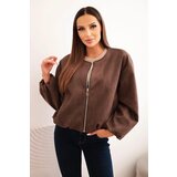 Kesi Włoski Women's jacket with a zipper and puffed sleeves brown Cijene