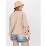 Fashion Hunters RUE PARIS beige sweatshirt without a hood with embroidery on the sleeves Cene