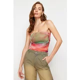 Trendyol Multi Color Strapless Lined Draped Tulle Knitted Blouse