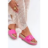 Boto Ladies Platform Slippers With Golden Buckle Fuchsia Selira | Shoptok.si