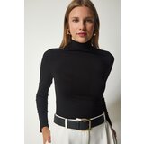 Women's Black High Neck Wrap Elastic Knitted Blouse | Shoptok.si
