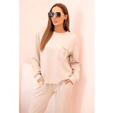Kesi Włoski Women's set butter soft sweatshirt and pants with elastic beige | ePonuda.com
