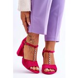 VINCEZA Suede High Heel Sandals With Cubic Zirconia Fuchsia Aniya Cene