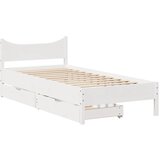 Maison Chic Posteljni okvir - Enojna postelja - Postelja za odrasle s predali bel 75x190 cm trdna borovina, (21697036) | Shoptok.si
