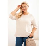 Kesi Włoski Plus size women's sweater with a boat neckline beige Cene