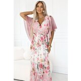 numoco basic 603-4 Airy wrap maxi dress with floral pattern – pink roses | Shoptok.si
