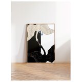 Wallxpert uramljena slika 115202, The Swan Hilme af Klint, beli i crni labud na crno-beloj pozadini, 50 x 70 cm, ram u boji prirodnog drveta Cene