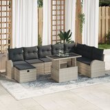 vidaXL 9-delna vrtna kavčna garnitura z blazinami Svetlo siva Poli ratan, 2-sedežna vrtna sofa s shrambo in blazinami Svetlo siva Poli ratan, (22092587) | Shoptok.si