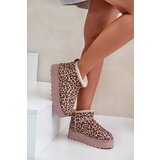 FR1 Women's Snow Boots With Leopard Print On Platform Insulated With Fur Brown Xamella | Shoptok.si