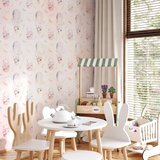  Foto tapeta - Solid pattern with feathers - hares in a basket and in a balloon for children 350x256 Premium | shoptok.hr